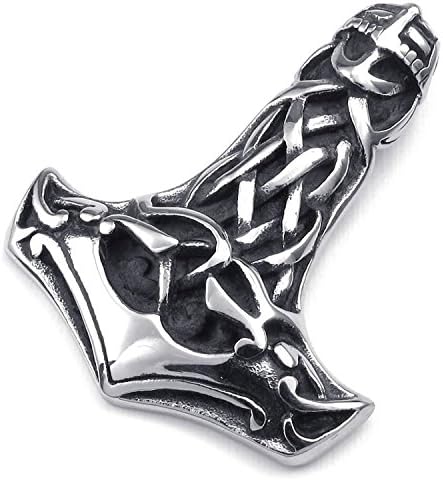 Mygoodie Jewelry Mens Celtic Knot Thor's Hammer Stainless Steel Pendant Necklace, Silver, 18-26 inch Chain