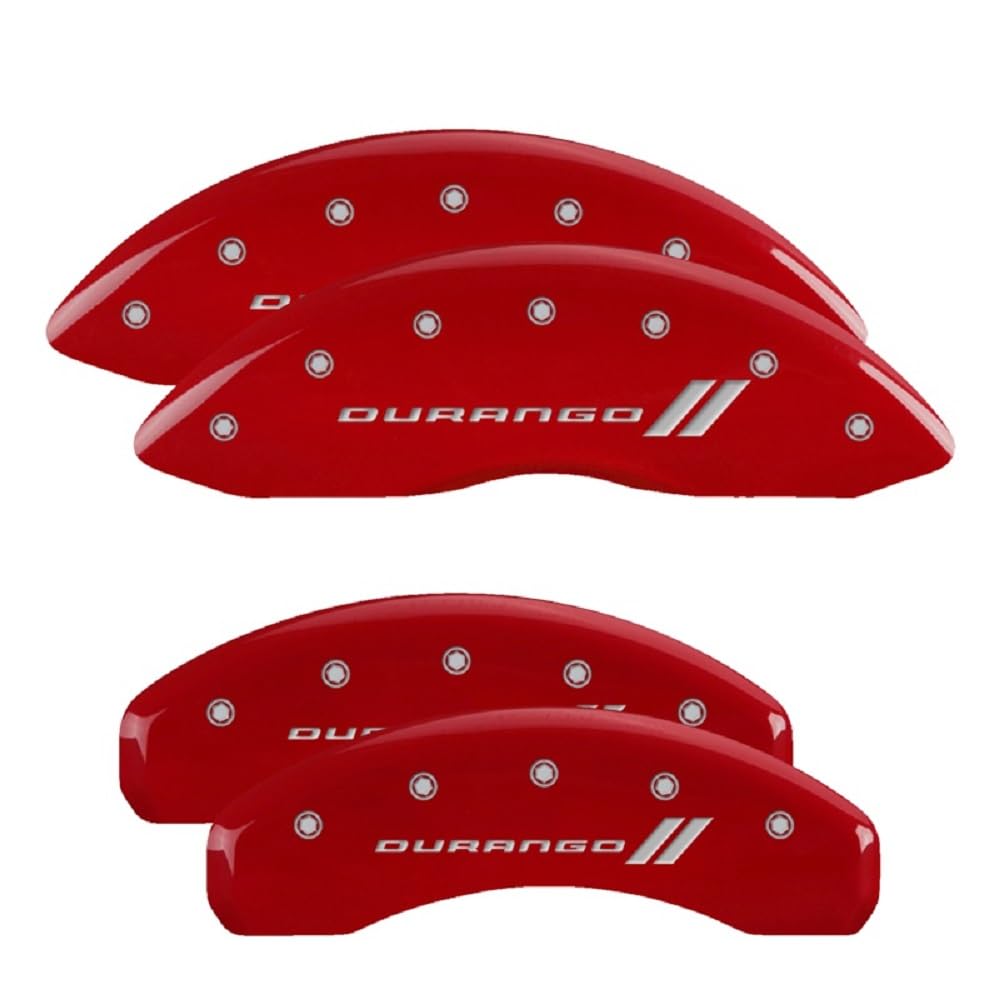 Photo 1 of MGP Brake Caliper Covers for 2011-2025 Dodge Durango (Requires 17" Wheels or Larger) Red Powder-Coated Finish, Engraved Silver DURANGO II Logo, Aluminum Front and Rear Caliper Covers (Set of 4)