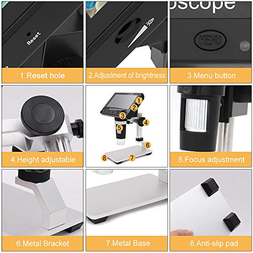 LCD Digital Microscope, Leanking 4.3 inch 50X-1000X Magnification 720P Microscope Camera
