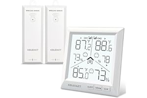KIDLEDUCT Indoor Outdoor Thermometer Wireless Battery Powered, High Precision Inside Outside Humidity Temperature with Alert, Backlight Weather Thermometers with 2 Sensors, 330ft Wireless, White
