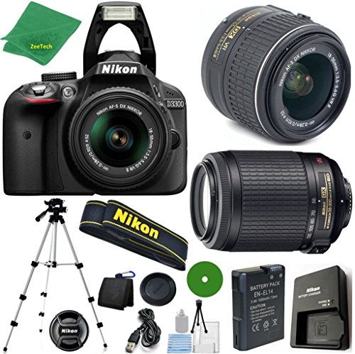 Nikon D3300 - International Version (No Warranty), 18-55mm f/3.5-5.6 DX VR, Nikon 55-200mm f4-5.6G VR, Tripod, 6pc Cleaning Set Nikon D3300 - International Version (No Warranty), 18-55mm f/3.5-5.6 DX VR, Nikon 55-200mm f4-5.6G VR, Tripod, 6pc Cleaning Set