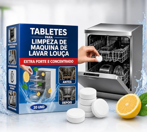 Pastilhas para Limpeza de Lava-Louças – Kit com 20 Unidades | Elimina Gordura, Mau Cheiro e Resíduos | Compatível com Todas as Máquinas