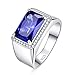 BONLAVIE Sapphire Rings for Men 7ct 8X12mm Rectangle Cut Created Blue Sapphire Rings Mens Siver Rings 925 Sterling Silver Rings for Men with White Cubic Zirconia Wedding Engagement Band Size 11