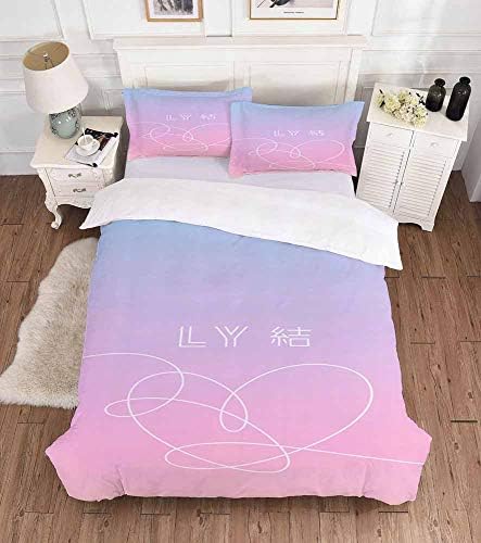 Kpop BTS 3-piece duvet cover set and pillowcases, with zipper and security tapes
