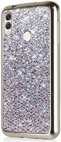 Hpory compatiable with Huwei Honor 10 lite/P Smart 2019 Case, Ultra Slim Plating Bling Glitter Case Soft TPU Rubber Silicone [Electroplating Edge] Shockproof Bumper Cover, Silver