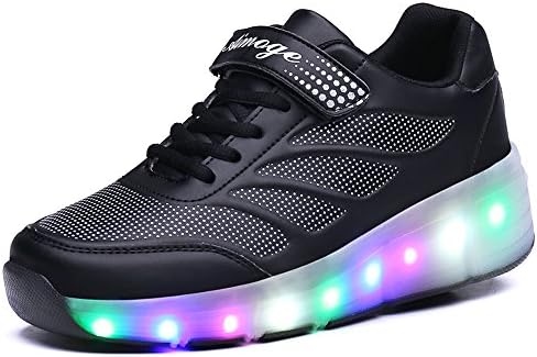 Kids Girls Boys LED Light Heelys Shoes With Wheels Roller Skate Sneakers Ultra light automatic double wheel(Black 4 M US Big Kid)