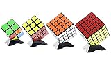 Set of 4 - Speed Cubes - Cube Puzzle Blocks 3D Jigsaw Magic Twist Brain Training (Blue, Red and Green) with Stands - For All Ages