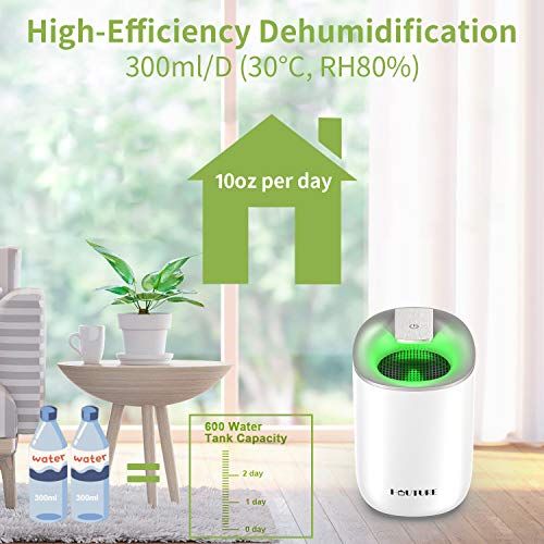 HAUTURE New 2019 Small Dehumidifier, 1500Cubic Feet (170 sq ft) Portable and Compact 600ml(20 oz) Capacity Quiet Electric Mini Dehumidifiers for Home, Bedroom, Basement, Bathroom, Gunsafe, RV, Garage
