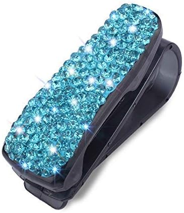 WINKA Rhinestone Car Sunglass Holder Clip Portable Auto Fastener Clip Universal All Eyeglasses Blue