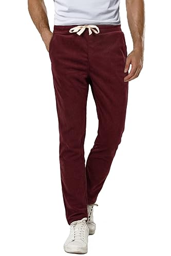 GINGTTO Mens Corduroy Pants Expandable Waist Wrinkle Free Slim Fit