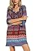 Women Bohemian Neck Tie Vintage Printed Ethnic Style Summer Shift Dress (Small, Pattern 7)