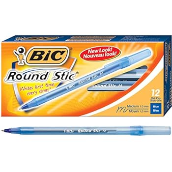 BIC Round Stic Xtra Life Ballpoint Pen, Medium Point (1.0mm), Blue, 12-Count