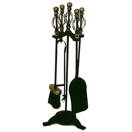 Black Brass Companion Set With A Coal Bucket By Inglenook Home
