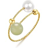 LOOYUUPEE Minimalist Open Rings Adjustable Crystal Pearl Jewelry Gifts for Wowen Mother Her