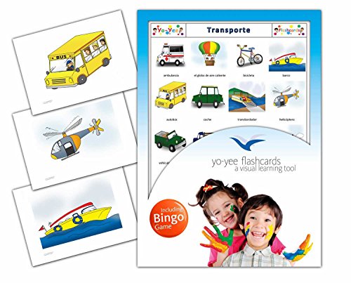 Transportation Flashcards in Spanish Language - Flash Cards with Matching Bingo Game for Toddlers, Kids, Children and Adults - Size 4.13  5.83 in - DIN A6