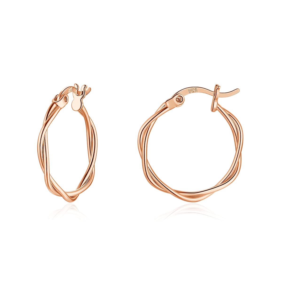 wynn's Silver Hoop Earrings for Women, Small Sleeper Silver Hoops Earrings, Hypoallergenic 925 Sterling Silver Twist Hoop Earrings for Women Girls, 13mm rose gold hoop earrings