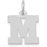 10k White Gold Initial M Pendant for Women or Unisex Wear, Bold Block Letter Charm for Necklaces, Real Gold Alphabet Jewelry, Solid Metal Pendant for Identity, Name, Monogram or Custom Style