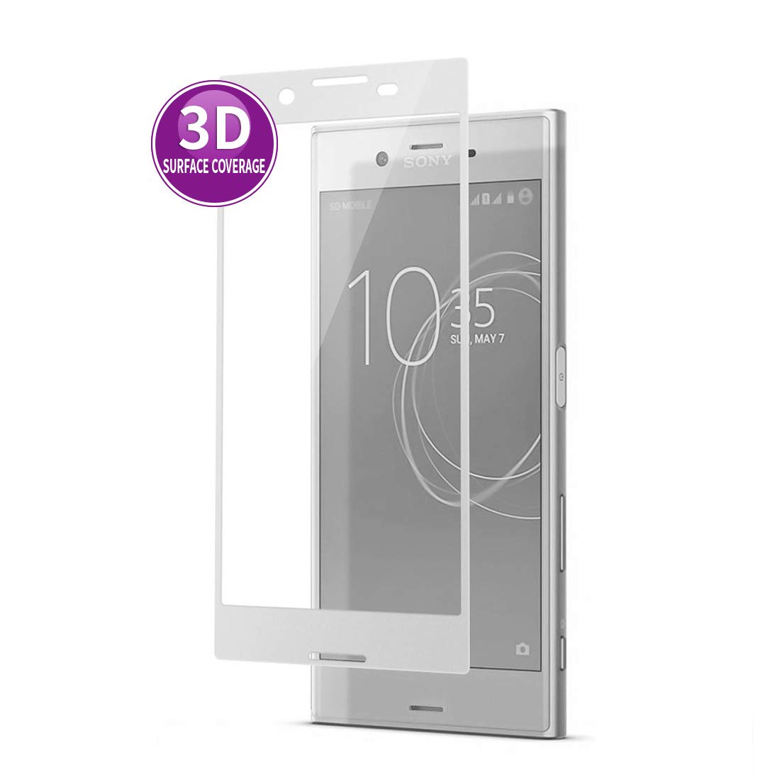 E-Hamii 3D Screen Protector for Sony Xperia XZ (White), Complete Cover Protect Film, HD Toughened Glass, Full Protection Anti-Scratch and Anti-fingerprint