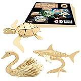 WoodFlair 3D Wooden Puzzle, Set of 3, Aquatic