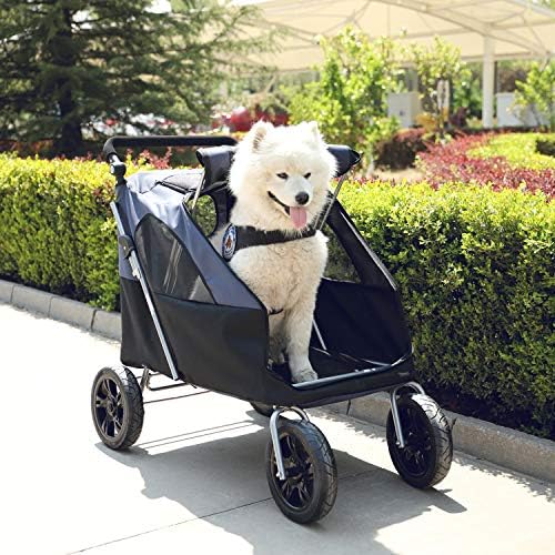 LAZY BUDDY 36" Foldable Dog Stroller, Upgrade Spacious Pet Carriage for