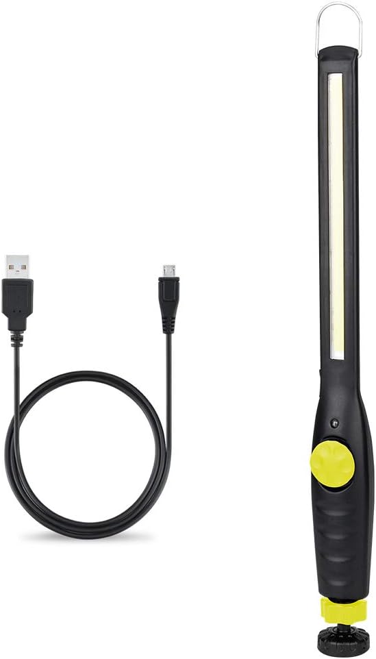 Winzwon Work Light Inspection Lamp LED Torch USB Rechargeable Spotlight Super Bright COB Flashlight with Magnetic Plate and Handing Hook for Workshop Household Automobile Camping Hiking Emergency Use