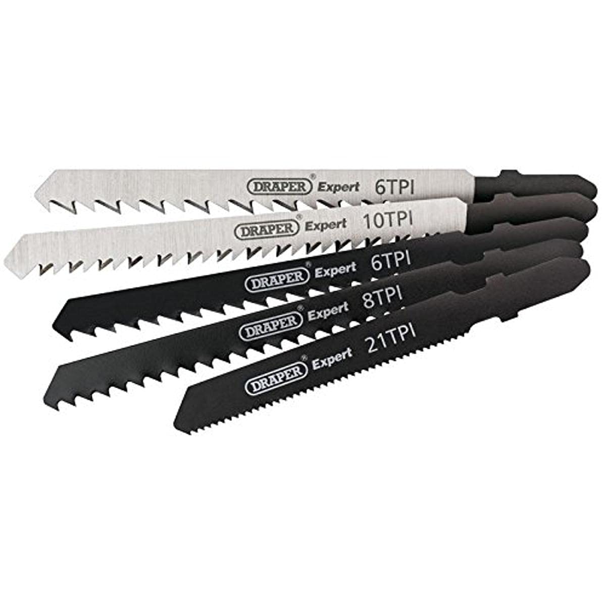 Draper 81734 Expert 5 Piece Assorted Jigsaw Blade Set, 230 V, Black and Silver