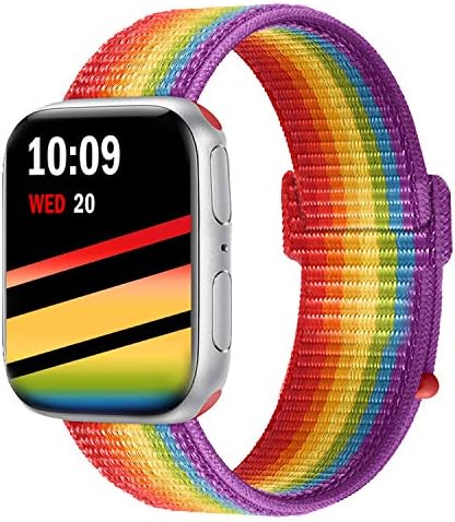 Wengerui Replacement for Watch Strap 42mm/44mm, Nylon Sport Loop Band Wristband Compatible with Series 4, Series 3, Series 2, Series 1 (42mm/44mm, New Rainbow)