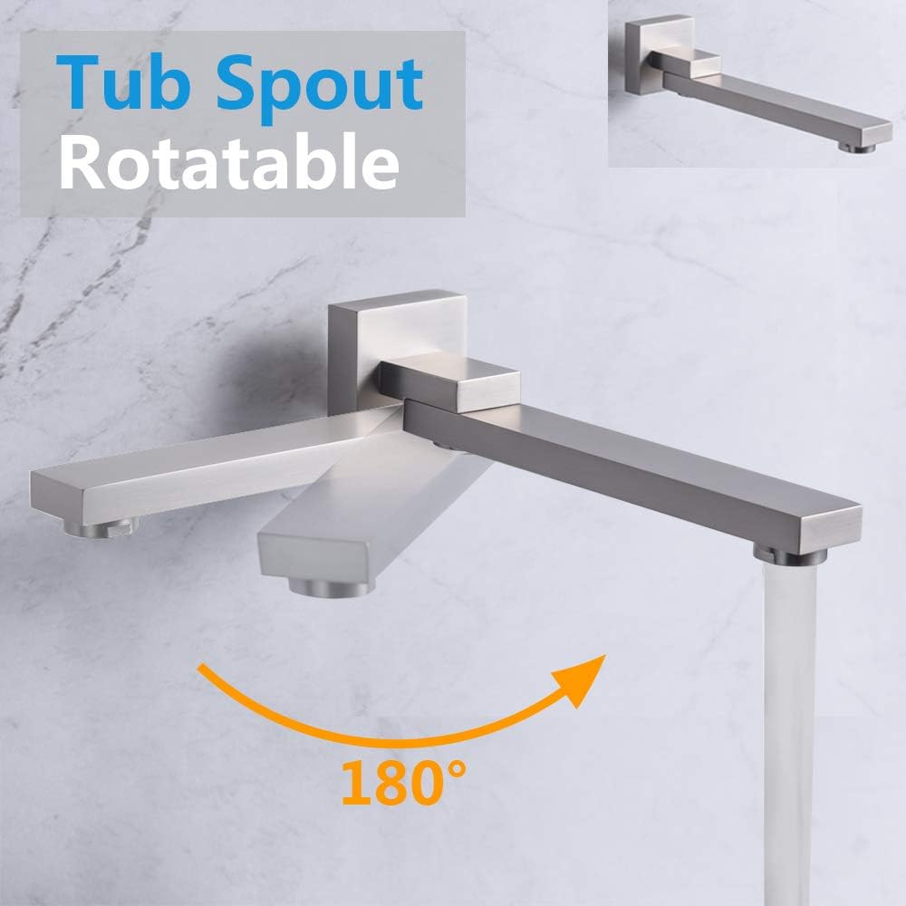 Rugus Shower System，Luxury Rain Mixer Shower Tub Spout Combo Set Wall Mounted Rainfall Shower Head System，10 Inch Square Rain Shower Head, Brushed Nickel Shower faucet rough-in valve body and trim - - 