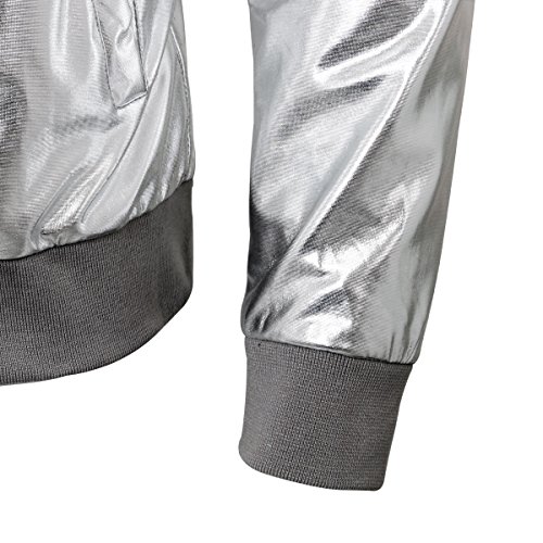 Mens Metallic Nightclub Baseball Varsity Bomber Jacket Shiny Slim Zip Up Stage Performance Costume Suit Outfit (2X-Large, Silver)