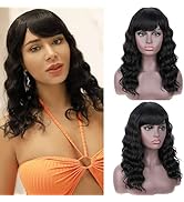 Brinbea 100% Brazilian Body Wave Human Hair Wigs 150% Density 16 inch Long Black Real Hair Wigs H...