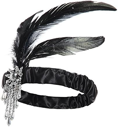 Zivyes 20s Gatsby Flapper Headband Feather Accessories Sequin Headband Art Deco Party Accessory (A-Black)