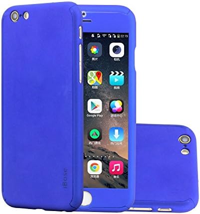 iPhone 7 360 Full Body Protection TPU Case Coated Non Slip Matte Surface with FOC Tempered Glass Screen Protector for Apple iPhone 7 (4.7-inch) (i7-blue)