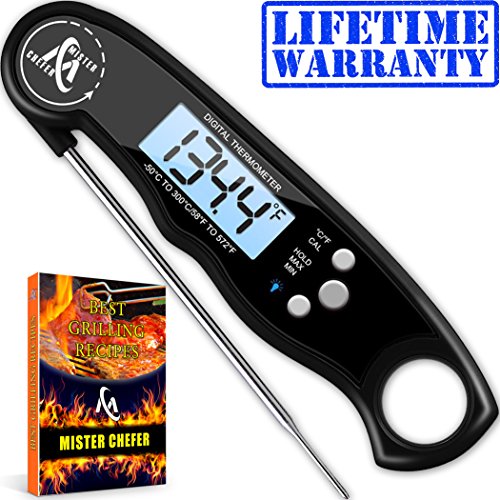 Instant Read Thermometer - Best Waterproof Digital Meat Thermometer with Backlight and Calibration functions - Mister Chefer Food Thermometer for Outdoor and Kitchen Cooking