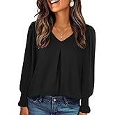 Misakia Women's Long Sleeve Shirts Fall Tops Dressy Casual Loose Puff Sleeve Tops Pleated Tunic - Crew Neck & V-Neck T-Shirts