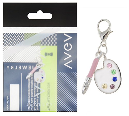 Breathtaking Design Fancy White Colored Paint Palette Studded With Colorful Rhinestones Crystals And Attached Pink Brush Clip On Pendant Charm For Bracelets Bangles By VAGA© - Thumbnail 5