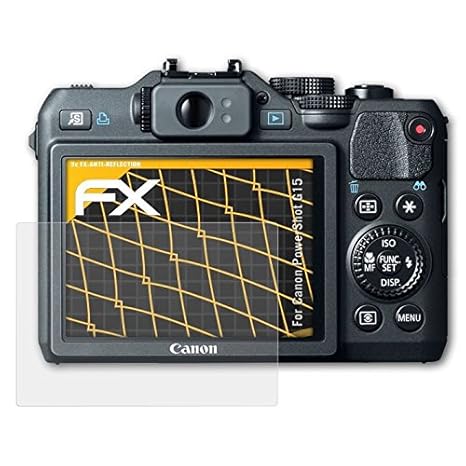 atFoliX Panzerfolie kompatibel mit Canon PowerShot G15 Schutzfolie, entspiegelnde und stoßdämpfende FX Folie (3X)