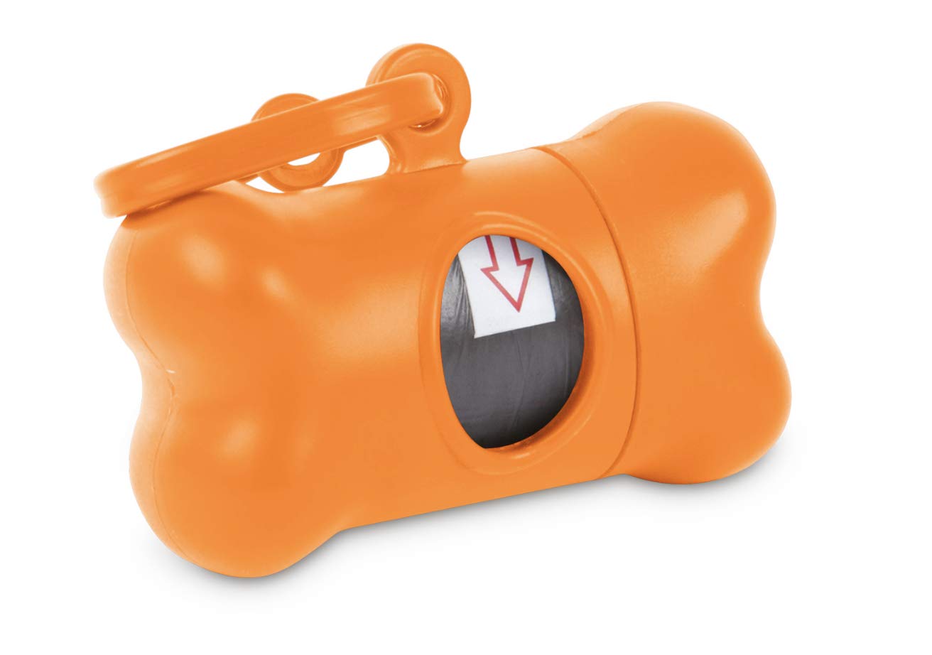 Bone Dispenser for Dogs and Pets Waste Bags – Poop Bags + 15 Bags (Orange)
