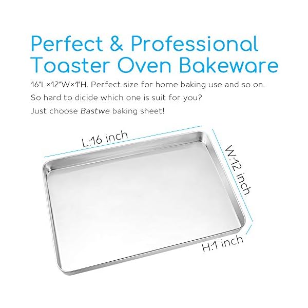 Cookie Sheet Baking Sheet, Bastwe Stainless Steel Bakeware Oven Tray, 16 inch Commercial Grade Professional Bakeware… - Image 4