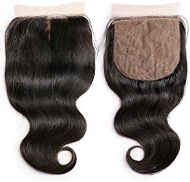 Slove Hair Silk Base Closure 4X4 Silk Closure Body Wave Human Hair For Black Women Bleached Knots Lace Closure Natural Color Silk Top Closure Middle Part 10 Inches