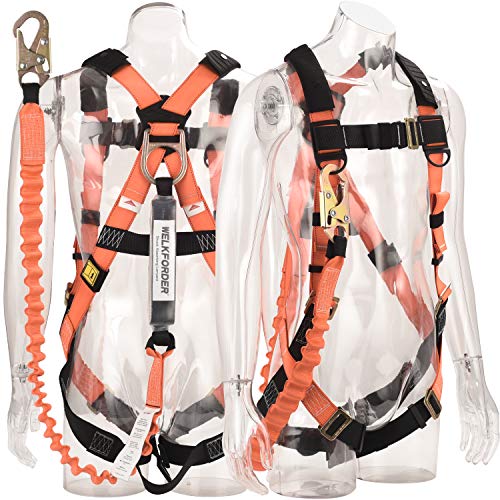 WELKFORDER 1D-Ring Industrial Fall Protection Safety Harness with 6-Foot Shock Absorber Stretchable Lanyard [Snap Hook End] | Permanent attached Kit | ANSI Complaint Personal Fall Arrest System(PFAS) - Thumbnail 7