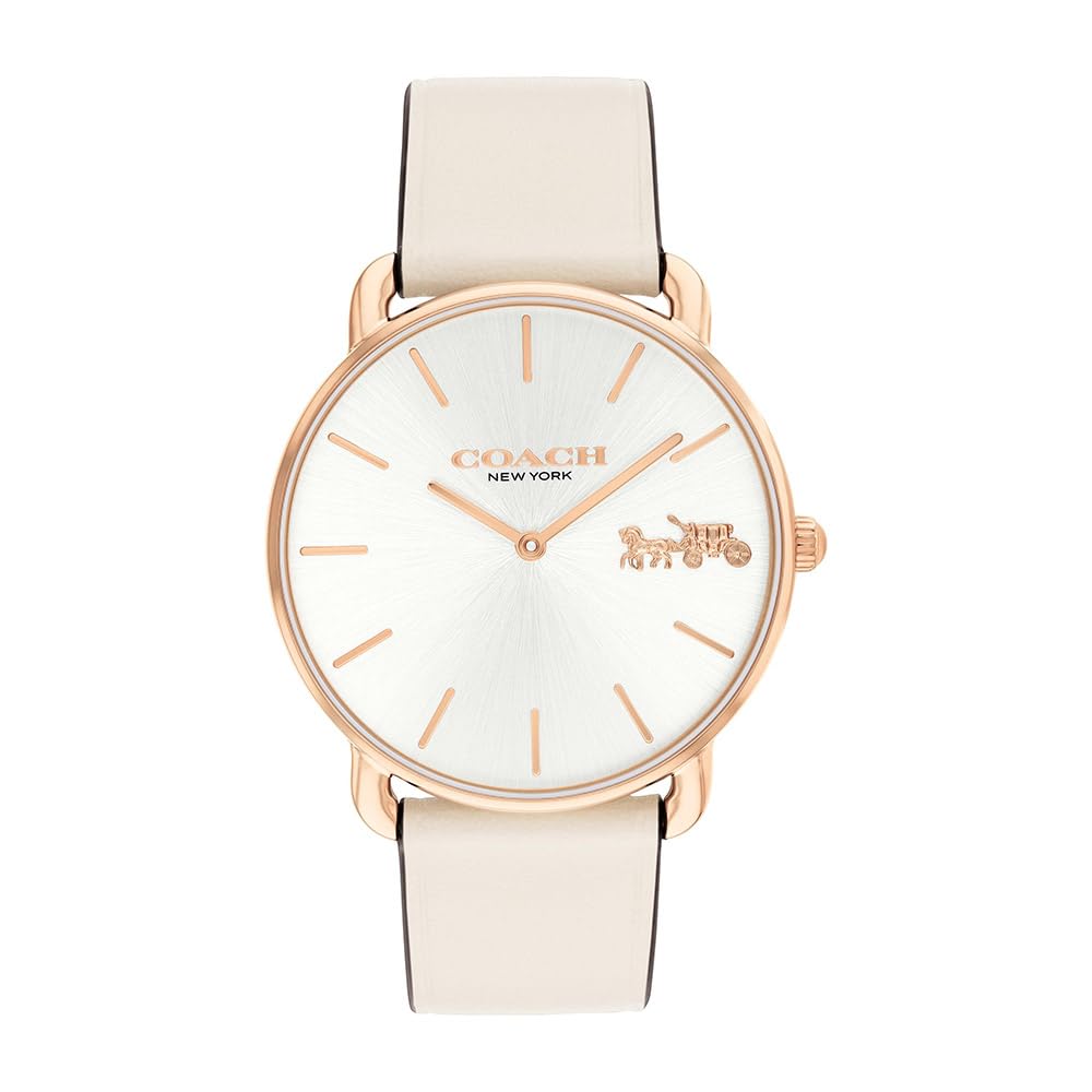 COACH 14504380 Elliott Women's Wristwatch, 1.4 inches (36 mm), Rose Gold, White, Sunray, Dial, Chalk Leather, silver white/chalk