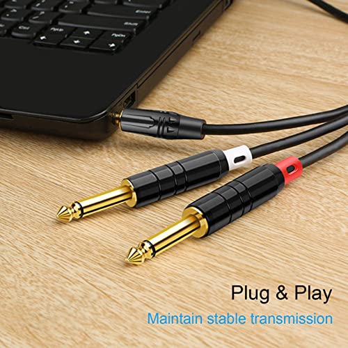 CableCreation 15FT 3.5mm 1/8" TRS to Dual 6.35mm 1/4" TS Mono Y-Cable Splitter Cable Compatible with iPhone, iPod,Laptop,CD Players, Power Amplifier, Mixer, Home Stereo Systems, 4.5 Meters/Black