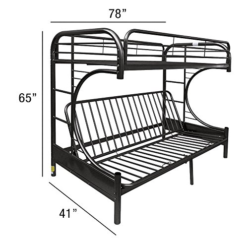 Major-Q 7002091bk Black Modern Metal Tube Supported Twin Futon Bunk Bed with Built-in Ladders & Full Length Guard Rails - Thumbnail 7