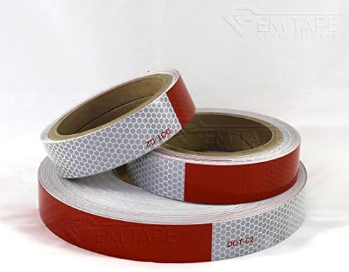 Gem Tape 1" Wide Red and Silver Honeycomb High-Intensity Conspicuity Reflective Tape for Low Light Safety, 1 In. by Various Lengths (1 In. X 12 Ft., Red 11 In./White 7 In. Repeating)