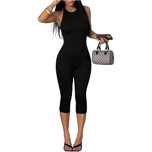 Verdusa Women's Backless Halter Capri Jumpsuits Casual One Piece Romper | Summer Jumpsuits, One Piece Jumpsuits, Sleeveless R