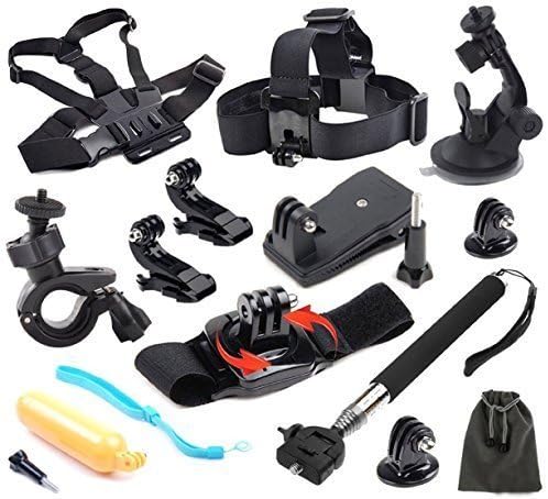 Smart Freedom 12-in-1 Essential Kit for GoPro HERO 4 3+ Chest Harness Strap Head Belt Strap, Car Suction Mount Floating Bobber Handle Grip Extension Pole Tripod Adapter Surface J-Hook Clip Mount Bike Mount Rotary Wrist Mount Pouch
