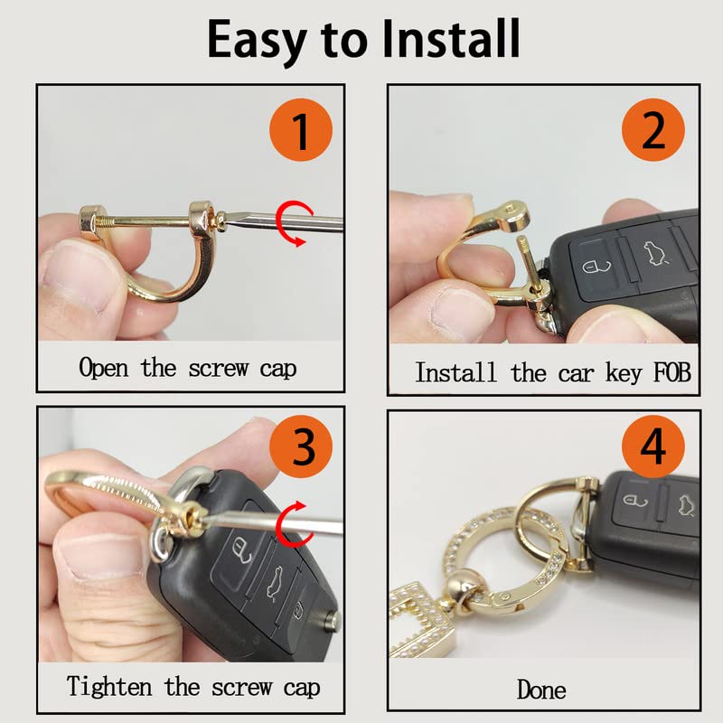 Daemson Microfiber Leather Car Keychain, Bling Diamond Keychains for Women, Universal Car Key Fob Holder with 360 Degree Rotatable, Anti-Lost D-Ring, 2 Keyrings and 1 Screwdriver (Black)