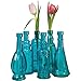 Luna Bazaar Small Vintage Glass Bottle Set (7-Inch, Sierra Design, Turquoise Blue, Set of 6) - Flower Bud Vases Bulk - for Home Decor and Wedding Centerpieces