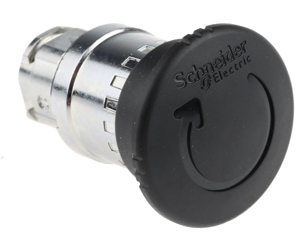 Schneider Electric, Harmony, ZB4BS52, Black Ø40 mushroom pushbutton head, Ø22 latching turn release