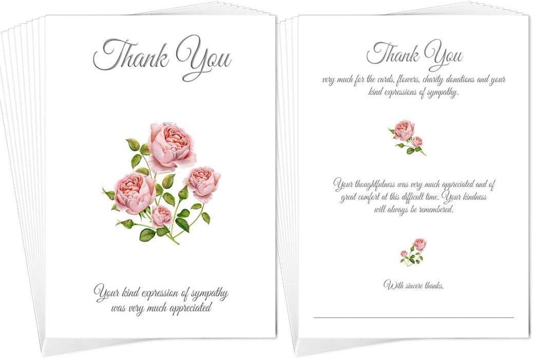 Funeral Thank You Card Pack of 20 + Self-Seal envs, Postcard Style, Sympathy Acknowledgement Notes